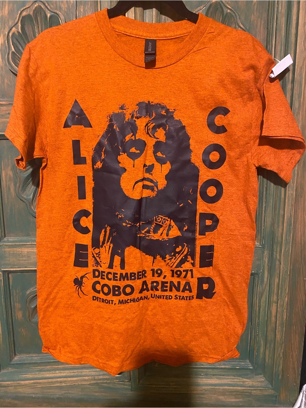 Gildan Orange Alice Cooper Graphic Tee with Black Print